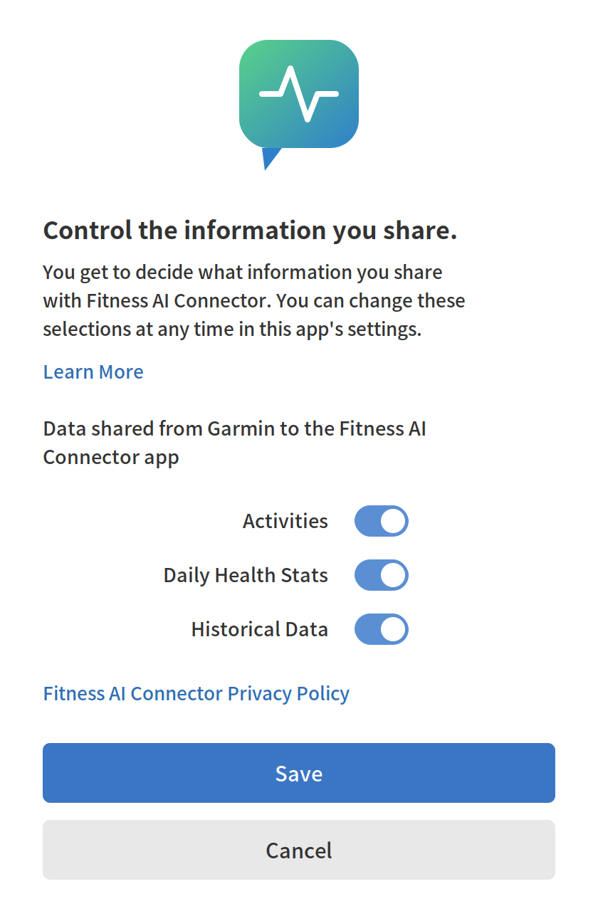 Garmin data sharing options (all three switched on)